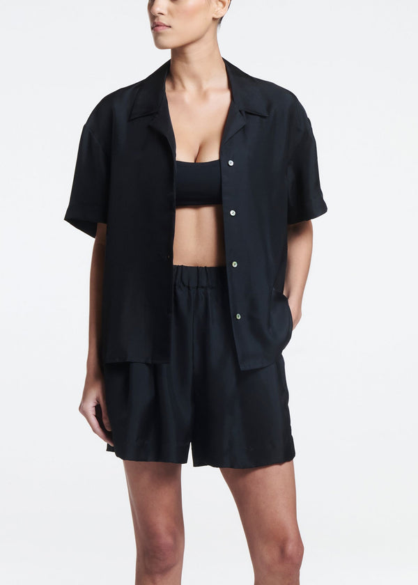 Asceno Prague Shirt Black Silk Twill