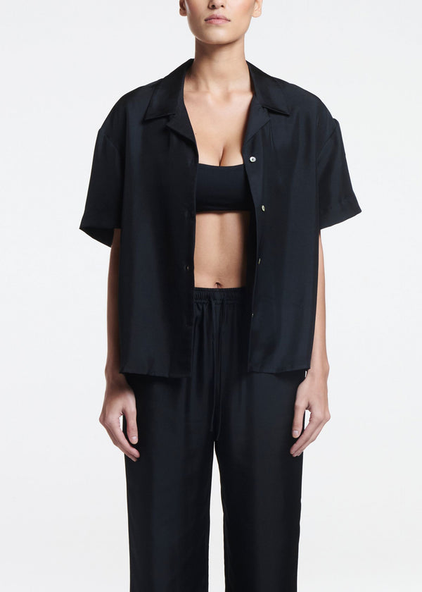 asceno Prague Shirt Black Silk Twill