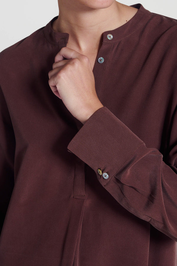 Asceno Remy Top Mahogany Silk Crepe