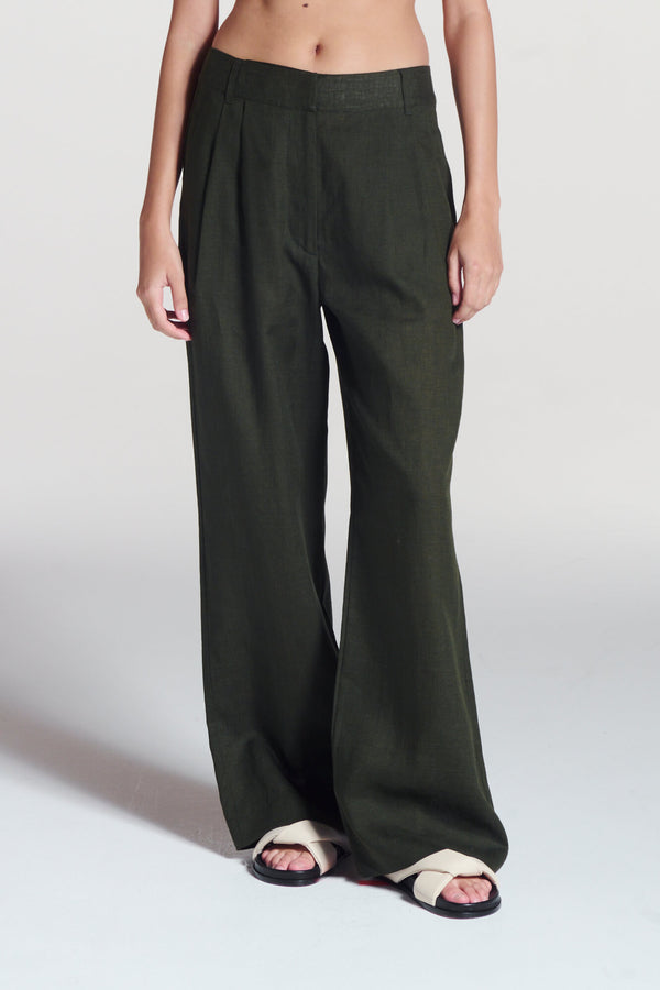 Asceno Rivello Trouser Sea Moss Green Linen