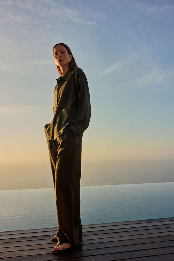 Asceno Rivello Trouser Sea Moss Green Linen