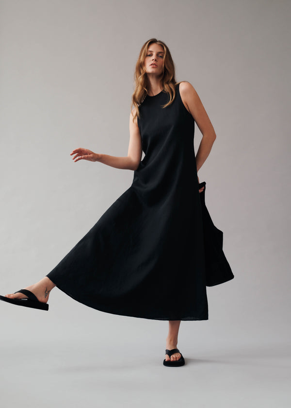 Asceno Tallin Maxi Dress Black Linen