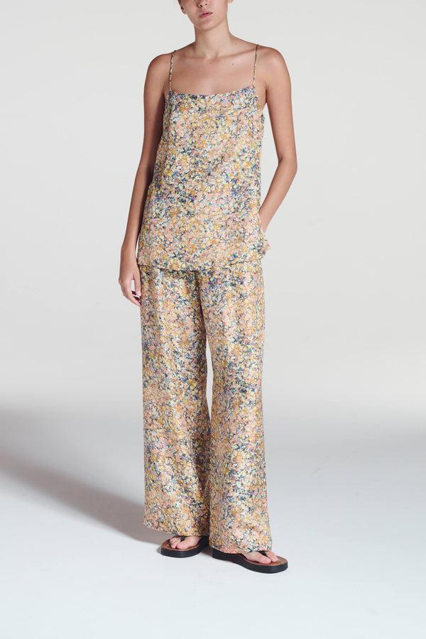 Asceno Tulum Top Beachscape Tan Silk Twill