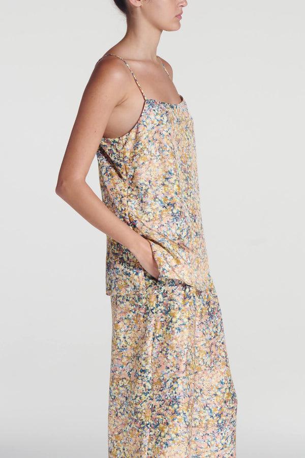 Asceno Tulum Top Beachscape Tan Silk Twill