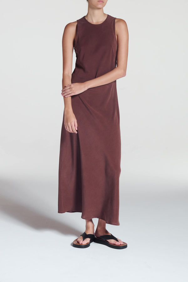 Asceno Valencia Dress Mahogany Silk Crepe