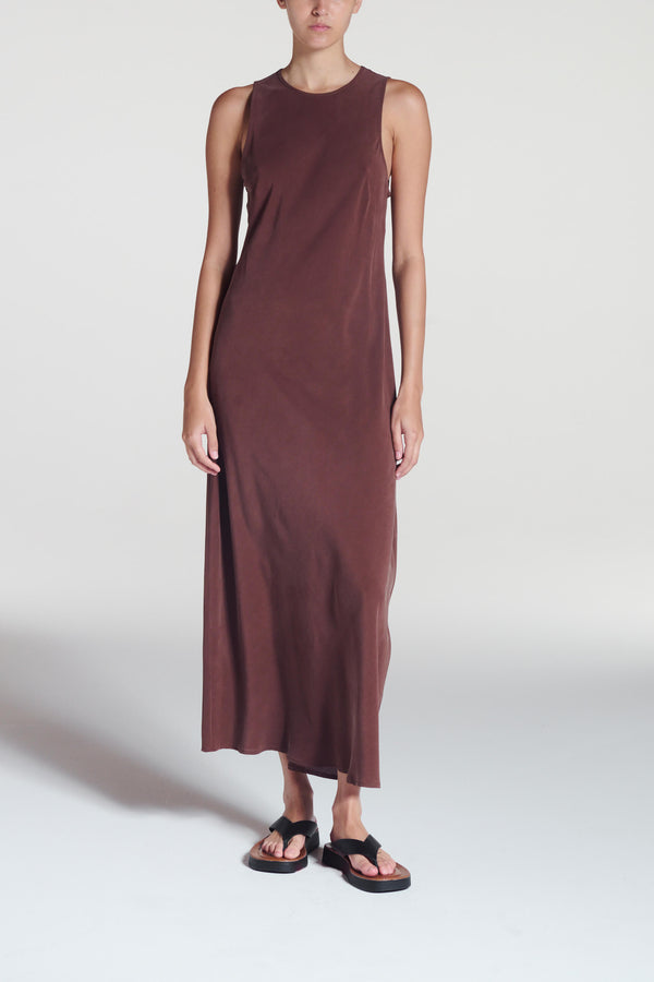 asceno Valencia Dress Mahogany Silk Crepe