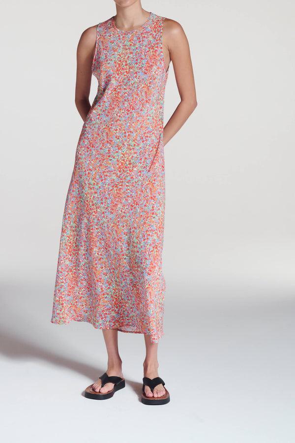 Asceno Valentina Dress Beachscape Coral Silk Crepe