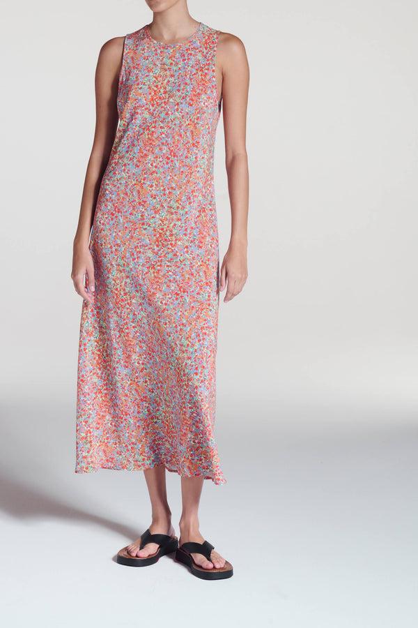 asceno Valentina Dress Beachscape Coral Silk Crepe