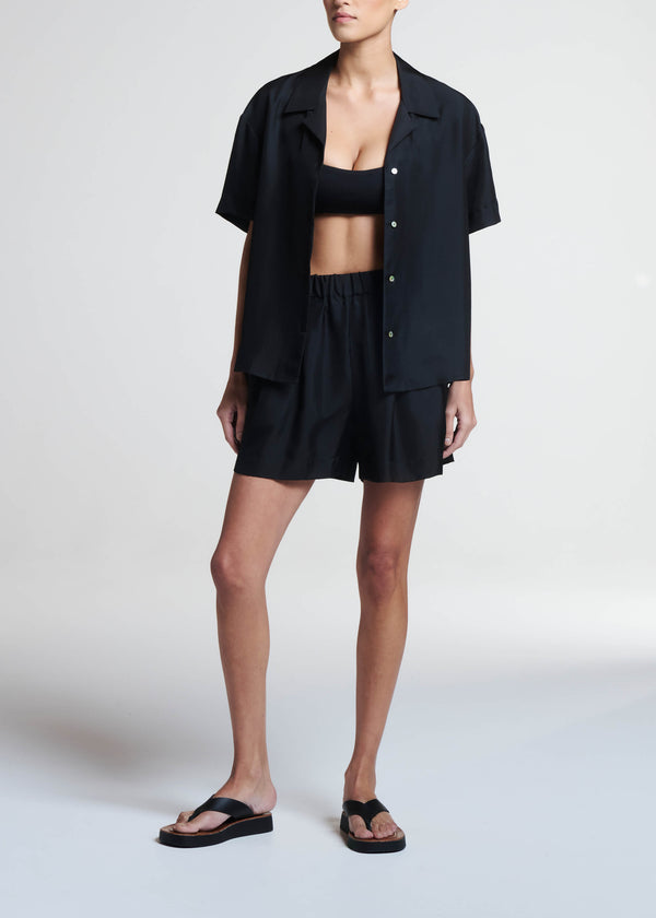 asceno Zurich Short Black Silk Twill