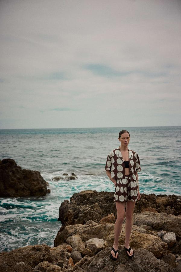 Asceno Zurich Short Sunflower Mahogany Silk Twill