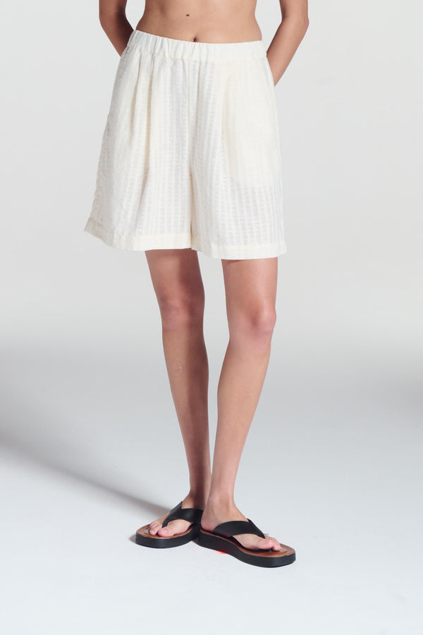 Asceno Dallas Short Shell White Stripe Cotton Linen