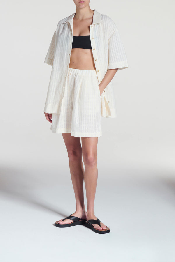 asceno Dallas Short Shell White Stripe Cotton Linen