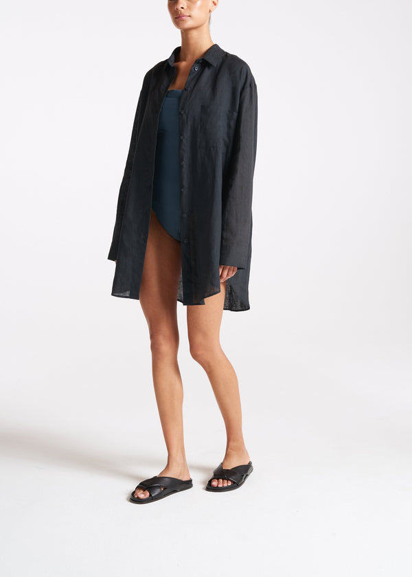 Asceno Formentera Oversized Shirt Black Organic Linen