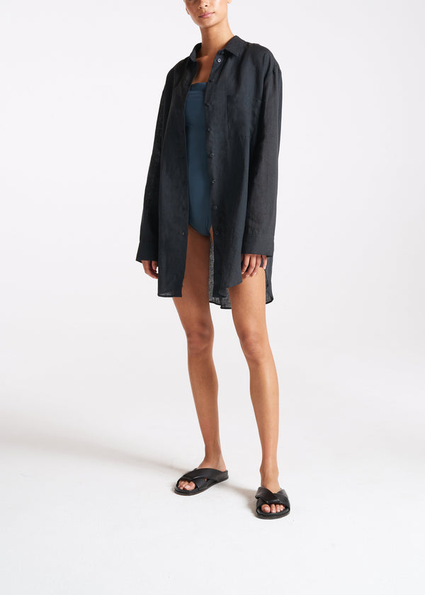 asceno Formentera Oversized Shirt Black Organic Linen