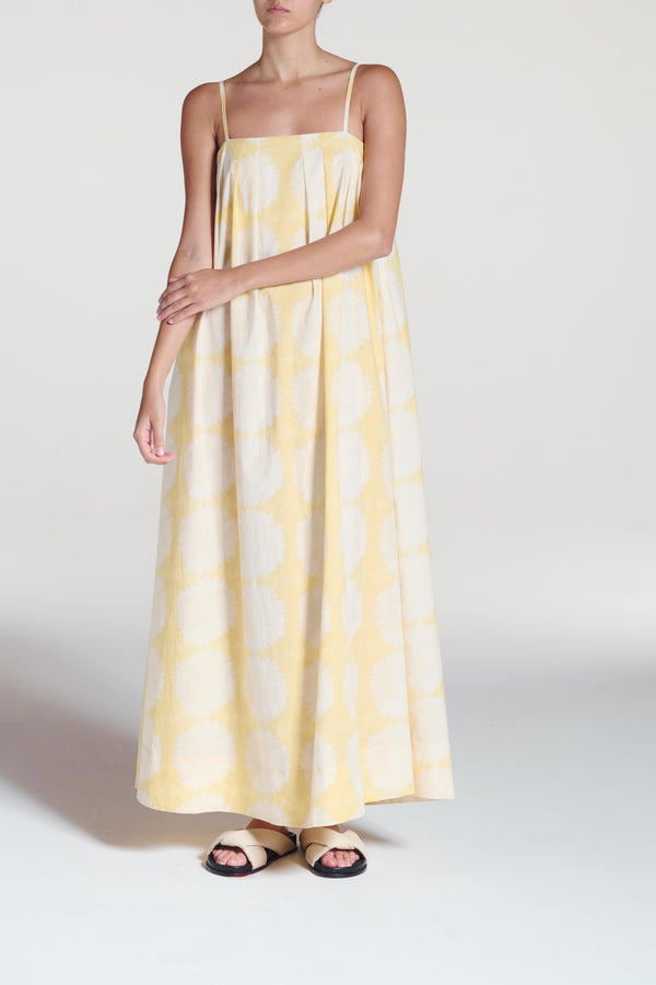 Asceno Heather Dress Abstract Sunflower Lemon Cotton