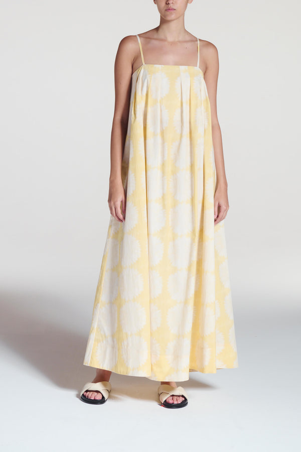 asceno Heather Dress Abstract Sunflower Lemon Cotton