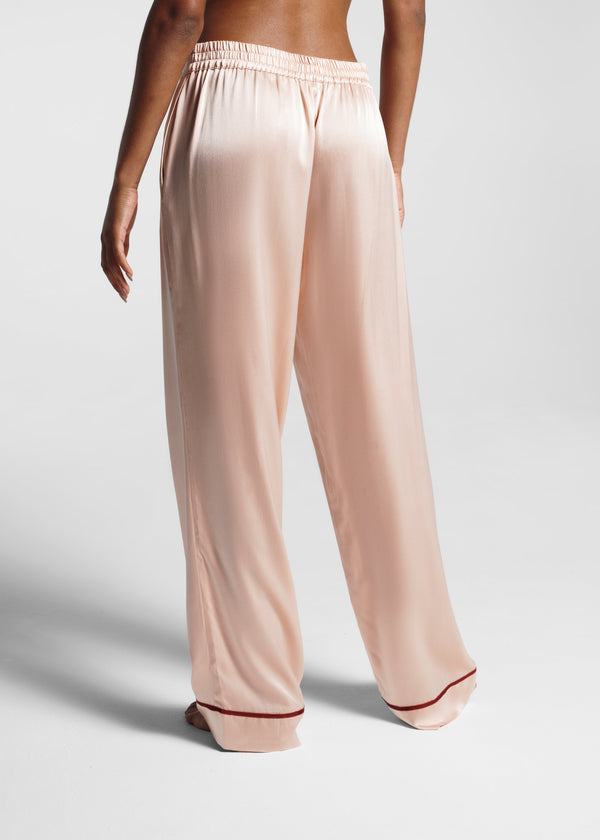 Asceno London Pyjama Bottom Blush Ribbon Piped Silk