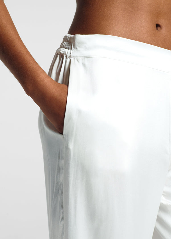 Asceno London Pyjama Bottom White Ribbon Piped Silk