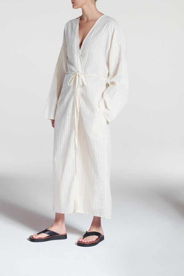 Asceno Lorenzo Robe Shell White Stripe Cotton Linen