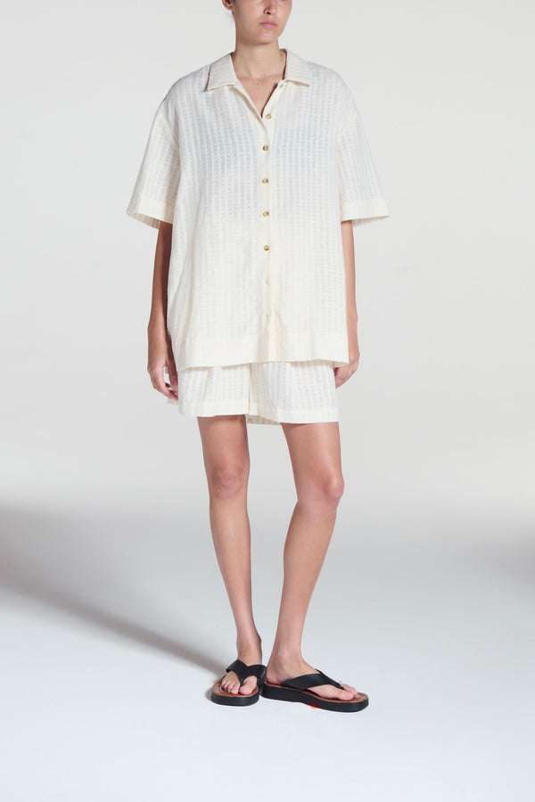 Asceno Montauk Shirt Shell White Stripe Cotton Linen