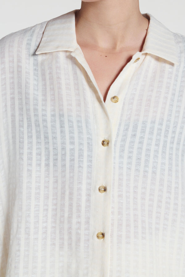 Asceno Montauk Shirt Shell White Stripe Cotton Linen
