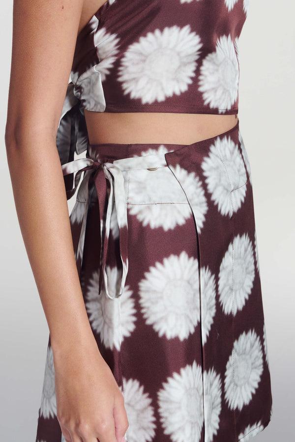 Asceno Positano Skirt Sunflower Mahogany Silk Twill