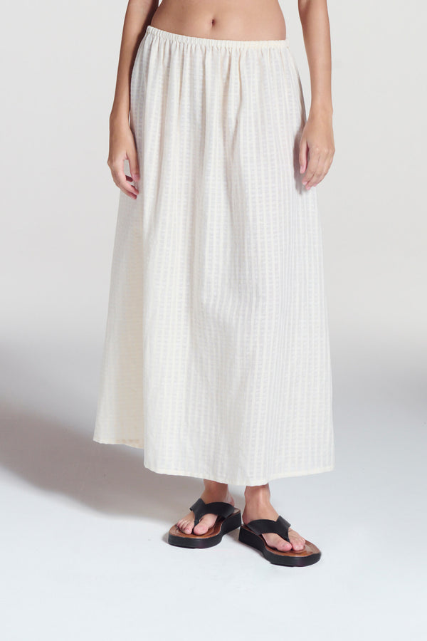 Asceno Rafaela Skirt Shell White Stripe Cotton Linen