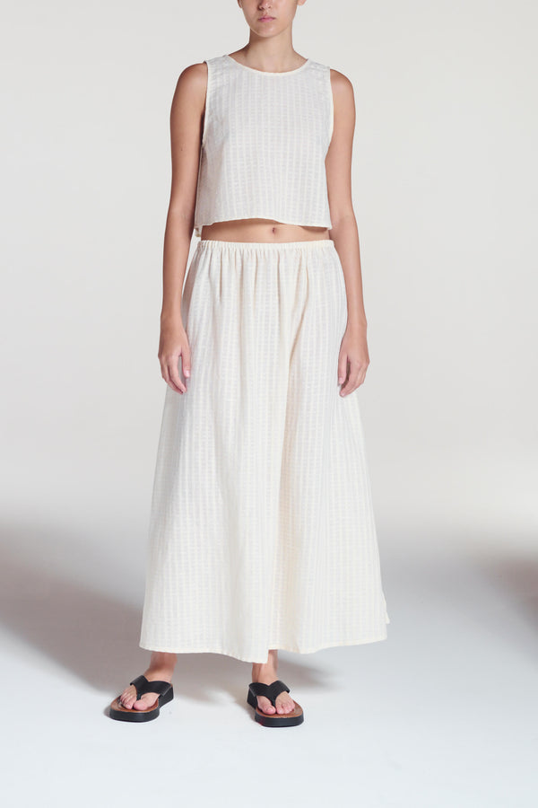 asceno Rafaela Skirt Shell White Stripe Cotton Linen