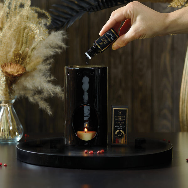 Ashleigh & Burwood Black & Gold Tower Oil Burner