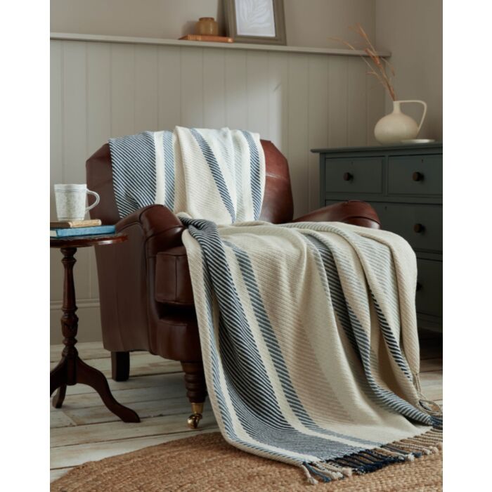 ashley wilde Laura Ashley Awning Stripe Seaspray Blue 150x200cm Throw