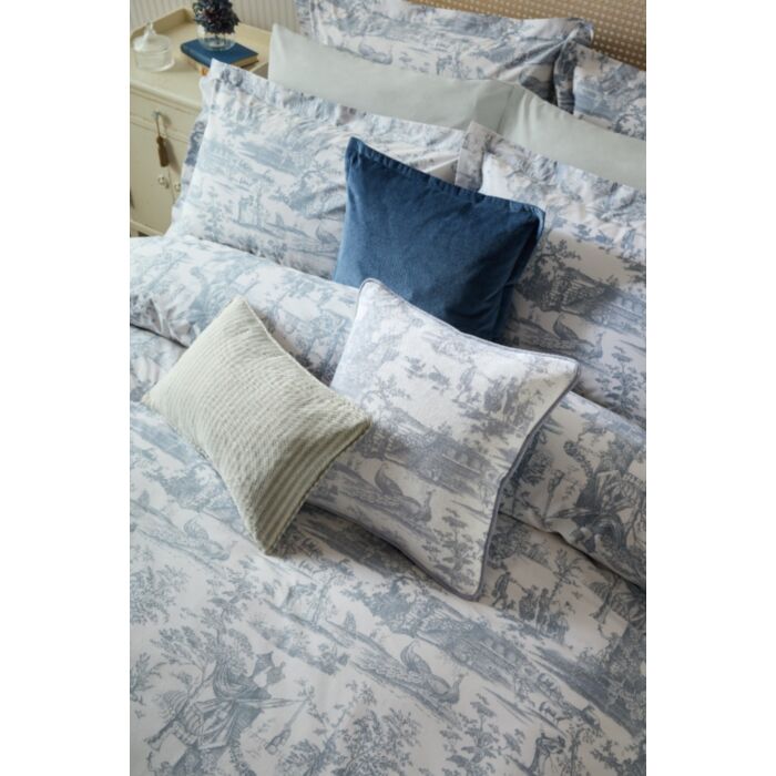 Ashley Wilde Laura Ashley Braysmith Toile Chambray Blue 45x45cm Microfibre Cushion