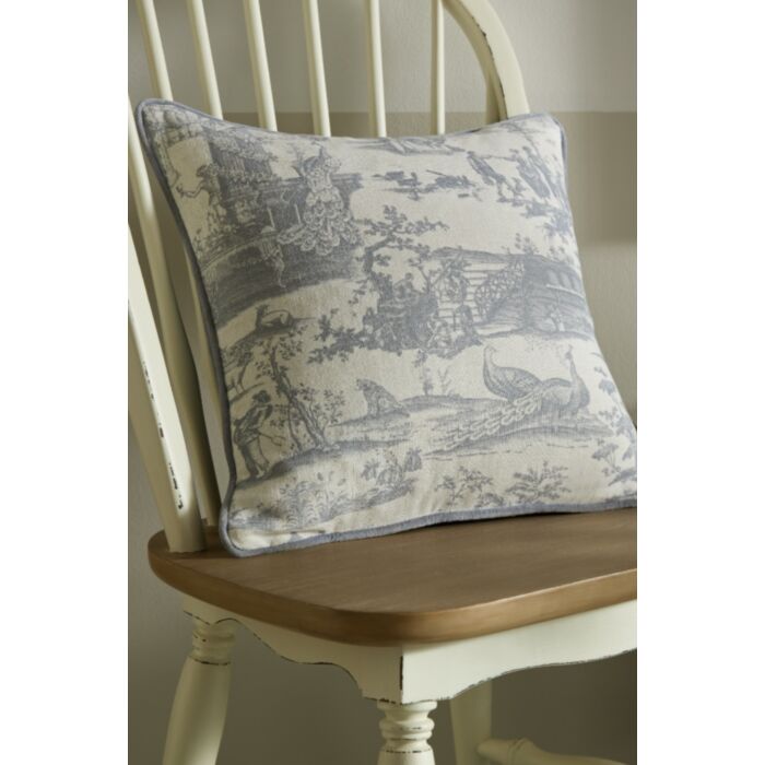 Ashley Wilde Laura Ashley Braysmith Toile Chambray Blue 45x45cm Microfibre Cushion