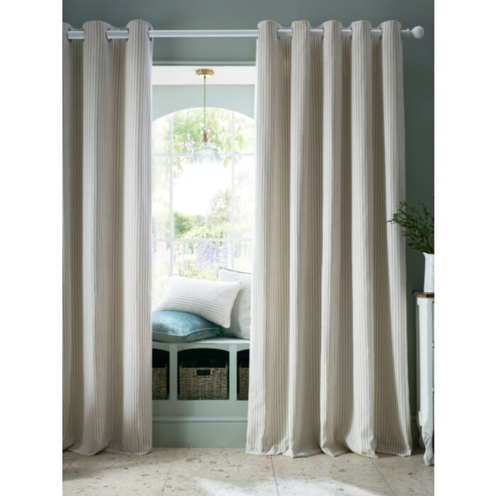 Ashley Wilde Laura Ashley Cornish Chenille Stripe Natural Ready Made Curtains