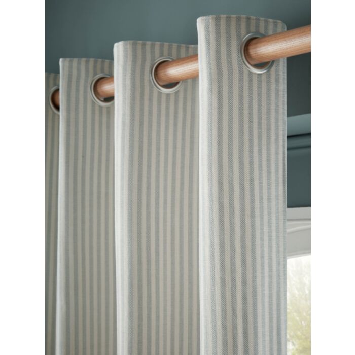 Ashley Wilde Laura Ashley Cornish Chenille Stripe Slate Blue Ready Made Curtains
