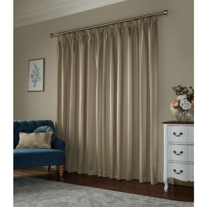 Ashley Wilde Laura Ashley Lille Stripe Truffle Natural Ready Made Curtains