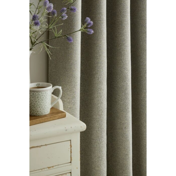 Ashley Wilde Laura Ashley Milbourne Herringbone Grey Sage Ready Made Curtains