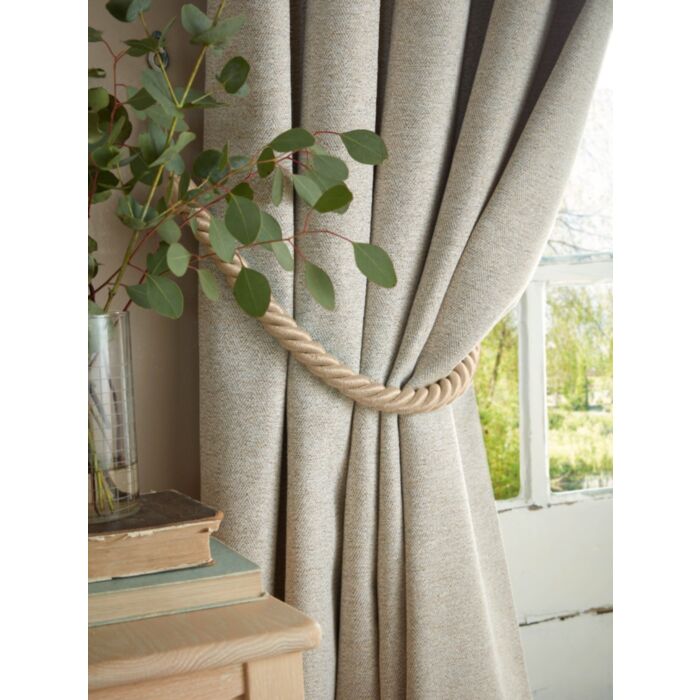 Ashley Wilde Laura Ashley Milbourne Herringbone Truffle Natural Ready Made Curtains