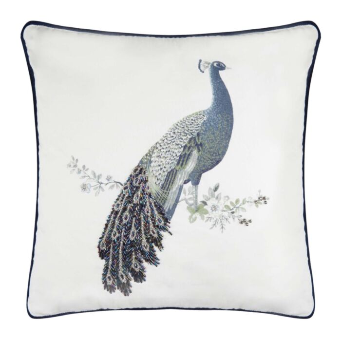 Ashley Wilde Laura Ashley Peacock Beaded Midnight 40x40cm Feather Cushion