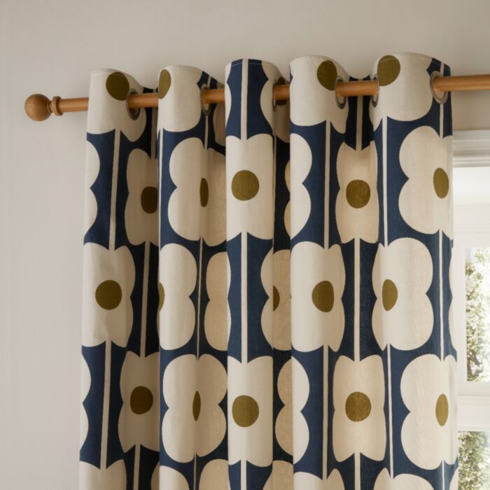 Ashley Wilde Orla Kiely Abacus Flower Navy Ready Made Curtains
