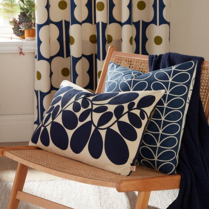 Ashley Wilde Orla Kiely Abacus Flower Navy Ready Made Curtains