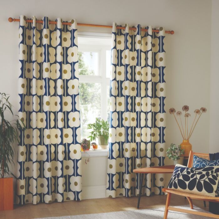 ashley wilde Orla Kiely Abacus Flower Navy Ready Made Curtains