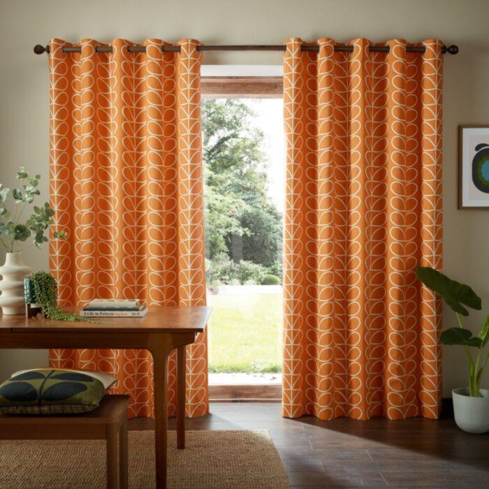 Ashley Wilde Orla Kiely Linear Stem Burnt Orange Ready Made Curtains