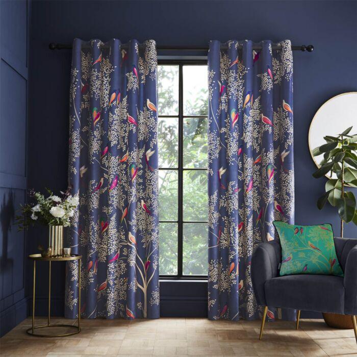 ashley wilde Sara Miller Smokey Birds Blue Ready Made Curtains