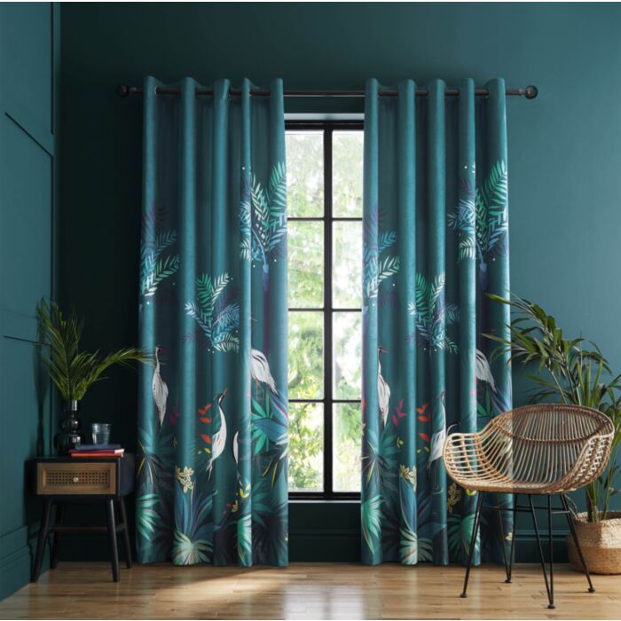 Ashley Wilde Sara Miller Teal Heron Teal Ready Made Curtains