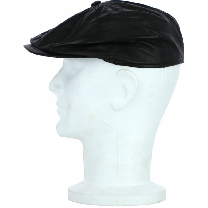 Ashwood Leather 8 Panel Leather Flat Cap Black : Kimber