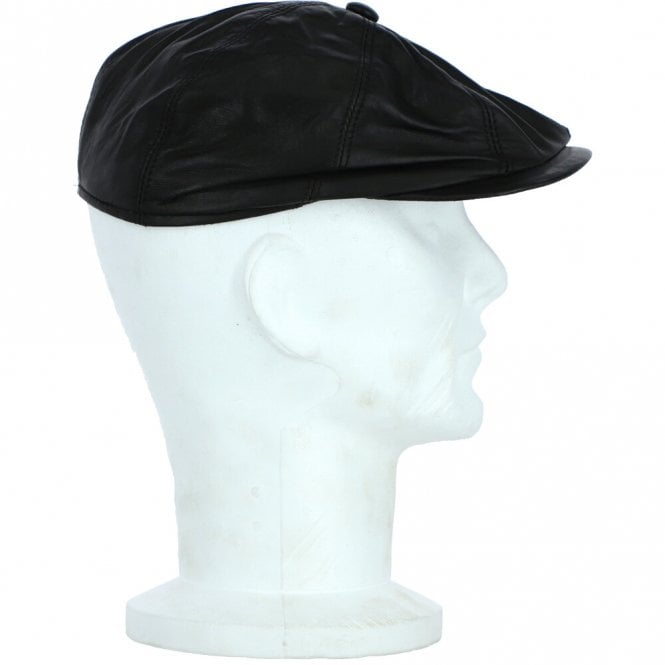 Ashwood Leather 8 Panel Leather Flat Cap Black : Kimber