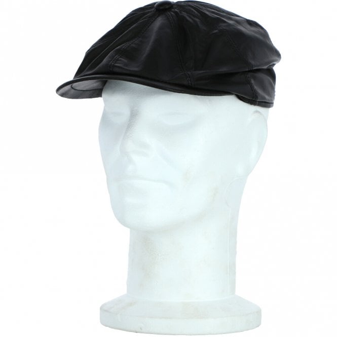 ashwood leather 8 Panel Leather Flat Cap Black : Kimber