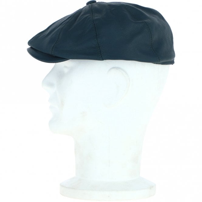 Ashwood Leather 8 Panel Leather Flat Cap Blue: Kimber