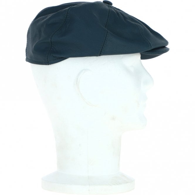 Ashwood Leather 8 Panel Leather Flat Cap Blue: Kimber