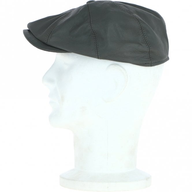 Ashwood Leather 8 Panel Leather Flat Cap Grey : Kimber